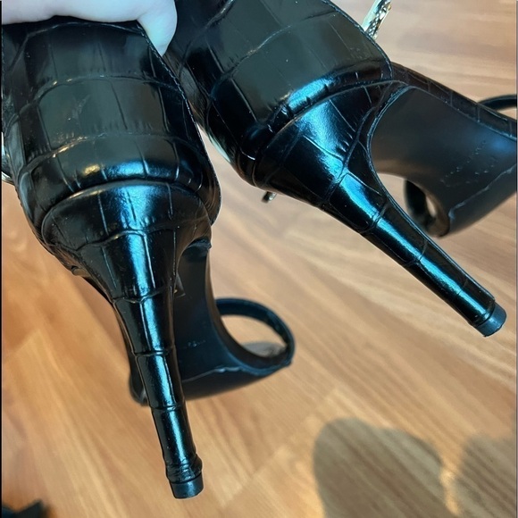 Maje Crocodile Embossed Buckle Heeled Sandals - Picture 8 of 13